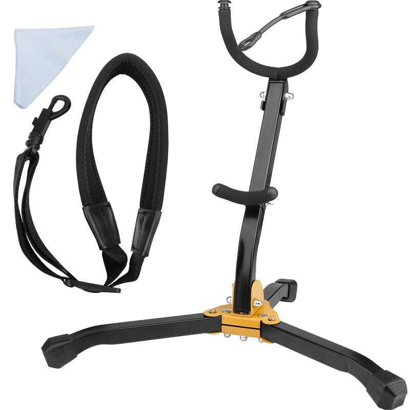 Eison Saxophone Stand Foldable Alto/Tenor Sax Stand Saxophone Bracket Sax Holder Adjustable Triangle Base with Sax Strap and Cleaning Cloth - Image 1